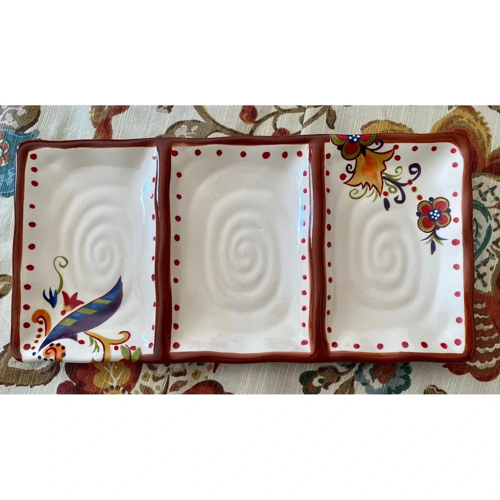 Lizette 3-Section Serving Tray: Tabletops Gallery Floral Palette